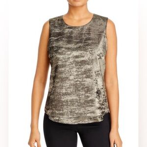 DONNA KARAN Gold Sleeveless Jewel Neck Party Tank, size M, NWT!